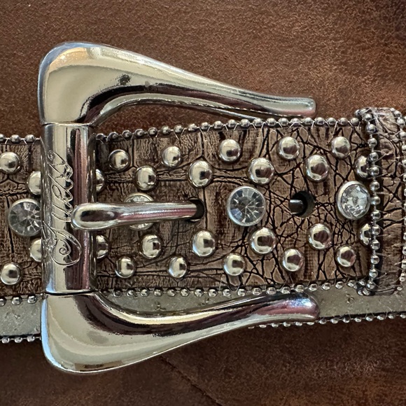 Guess Croc Embossed Belt Embellished with Silver Metal Studs & Crystals - Picture 7 of 12
